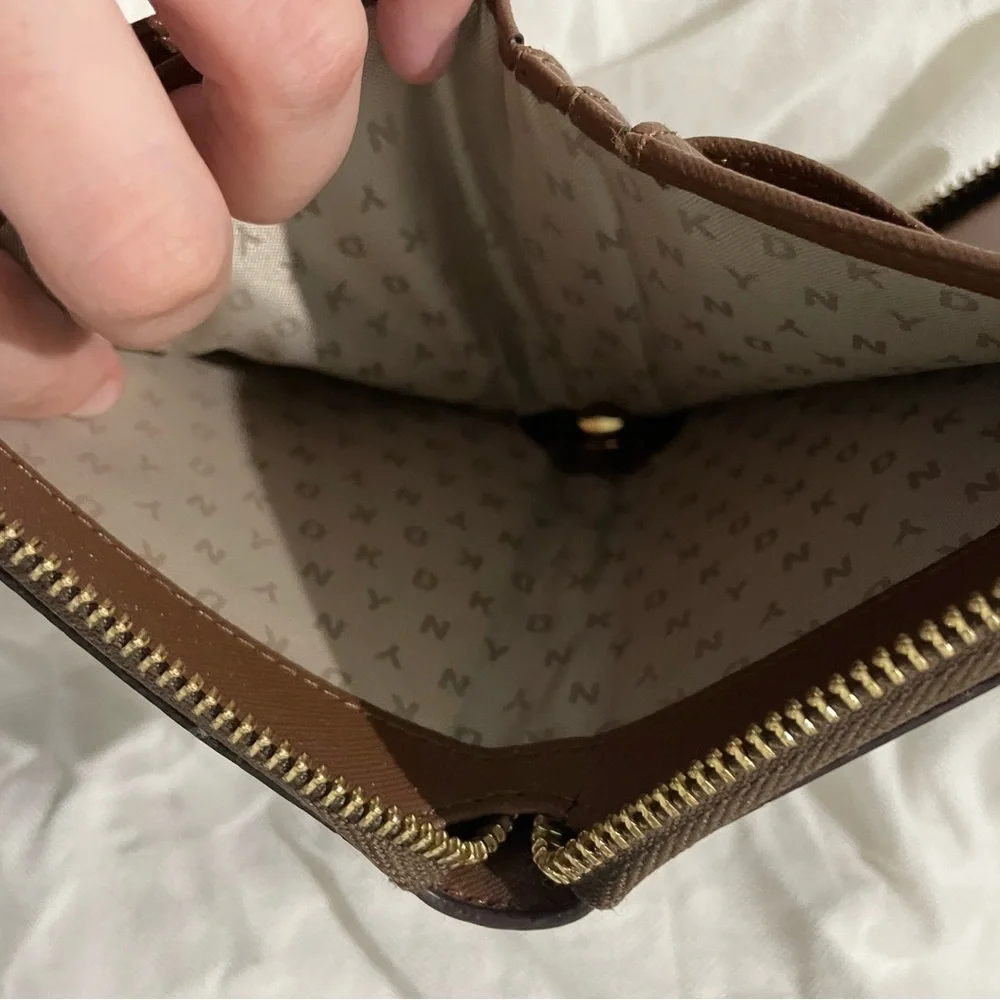 DKNY Small Bryant Brown Monogram Zip-Around Leather Wallet - Picture 7 of 8